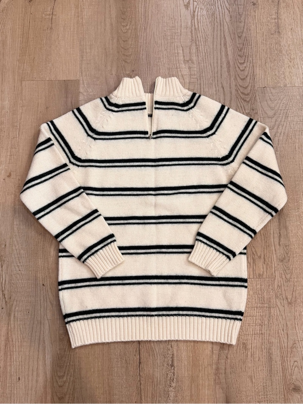 Vintage 1960’s Cream and Hunter Green Striped Half-Zip 100% Wool Sweater